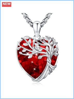 Sterling Silver Tree of Life Necklace Garnet January Birthstone